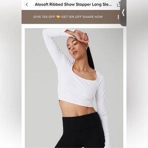 Alo Yoga show stopper Women's White Ribbed Long Sleeve Top xsmall